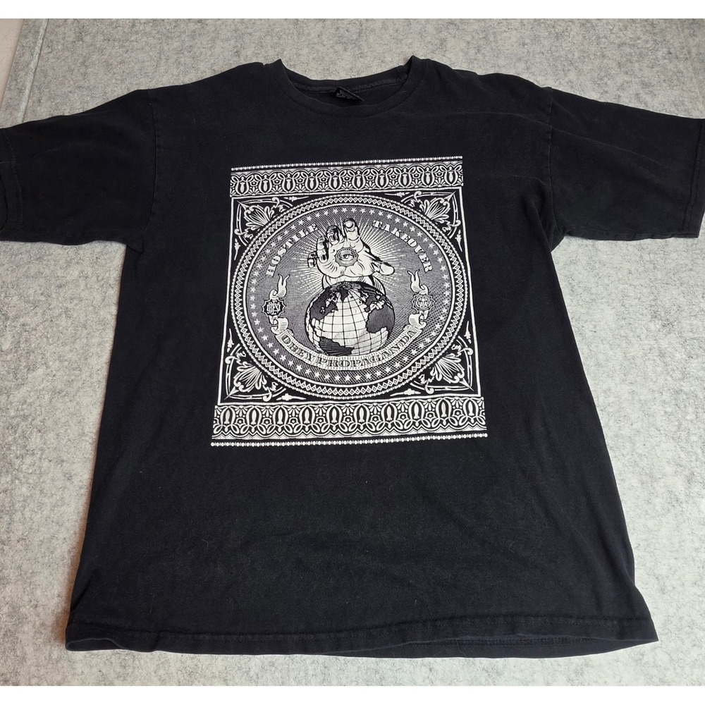 Obey Propaganda Hostile Takeover Graphic T-Shirt Mens Medium Black Crewneck Tee